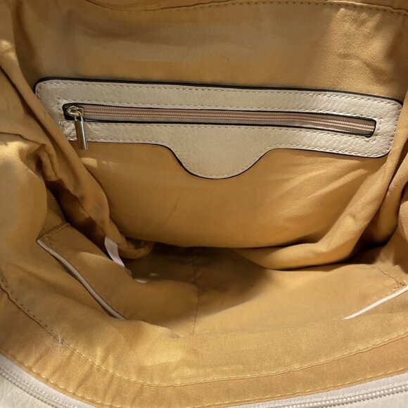 DS Faux Leather Tote Bag Purse Satchel Large Beige Studded Lazer Cut Zippers - Picture 7 of 11